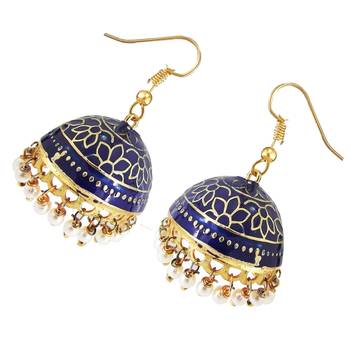 Gold Plated Navy Blue Meenakari jhumkas 1