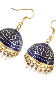Gold Plated Navy Blue Meenakari jhumkas
