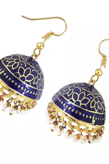 Gold Plated Navy Blue Meenakari jhumkas