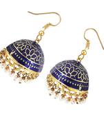 Gold Plated Navy Blue Meenakari jhumkas
