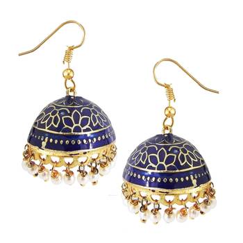 Gold Plated Navy Blue Meenakari jhumkas 2