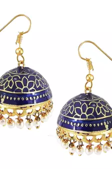 Gold Plated Navy Blue Meenakari jhumkas