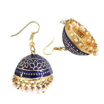 Gold Plated Navy Blue Meenakari jhumkas 3