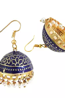 Gold Plated Navy Blue Meenakari jhumkas