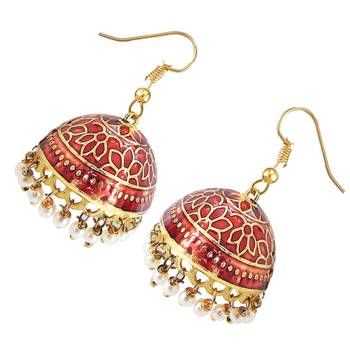 Gold Plated Maroon Meenakari jhumkas 1