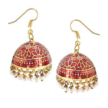 Gold Plated Maroon Meenakari jhumkas 2