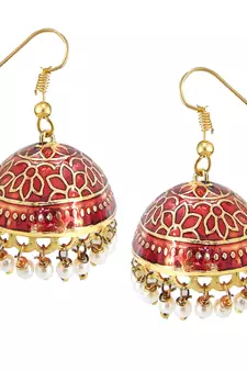 Gold Plated Maroon Meenakari jhumkas