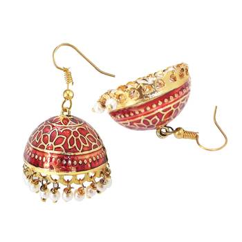 Gold Plated Maroon Meenakari jhumkas 3