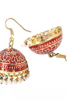 Gold Plated Maroon Meenakari jhumkas
