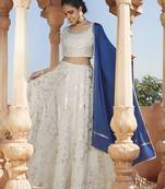Off-white printed silk stitched lehenga