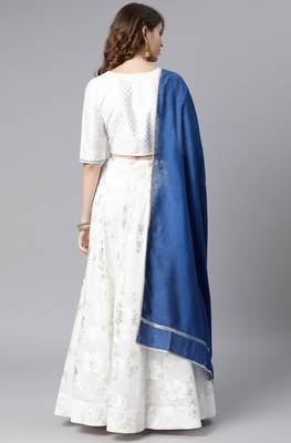Off-white printed silk stitched lehenga 3