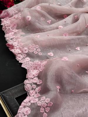 Heavy Organza Silk Saree with beautiful ton to ton embroidery work and designer cut work allover border of sarees 2