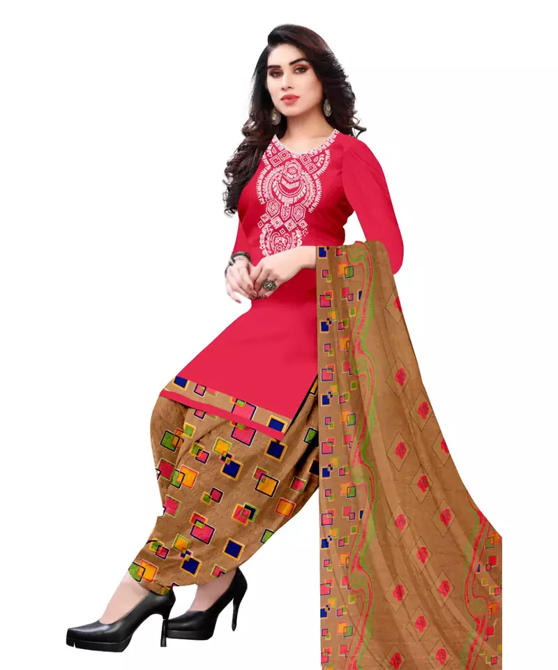 Red printed crepe salwar