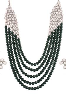 Green beaded_jewellery Rhodium Alloy   Necklace   with Pair of Earring