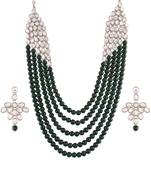 Green beaded_jewellery Rhodium Alloy   Necklace   with Pair of Earring