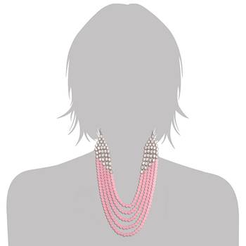 Pink beaded_jewellery Rhodium Alloy   Necklace   with Pair of Earring 2