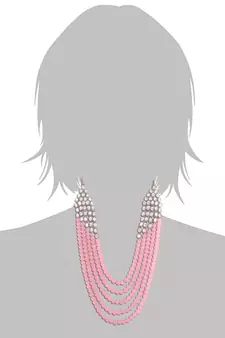 Pink beaded_jewellery Rhodium Alloy   Necklace   with Pair of Earring