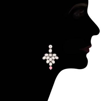 Pink beaded_jewellery Rhodium Alloy   Necklace   with Pair of Earring 3
