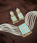 Turquoise beaded_jewellery Yellow Gold Alloy   Necklace   with Pair of Earring