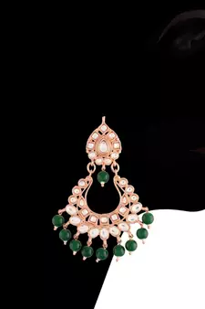 Green beaded_jewellery Rose Gold Alloy   Necklace   with Pair of Earring   Maang Tikka