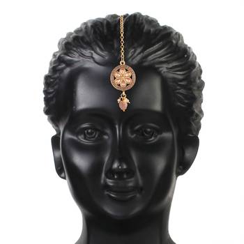 Grey beaded_jewellery Yellow Gold Alloy   Necklace   with Pair of Earring   Maang Tikka 3