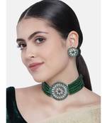 Green beaded_jewellery Rhodium Alloy   Necklace   with Pair of Earring