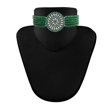 Green beaded_jewellery Rhodium Alloy   Necklace   with Pair of Earring 3