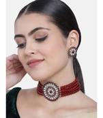Maroon beaded_jewellery Rhodium Alloy   Necklace   with Pair of Earring
