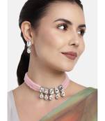 Pink beaded_jewellery Rhodium Alloy   Necklace   with Pair of Earring