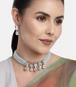 Turquoise beaded_jewellery Rhodium Alloy   Necklace   with Pair of Earring