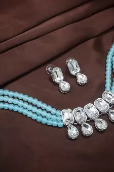 Turquoise beaded_jewellery Rhodium Alloy   Necklace   with Pair of Earring