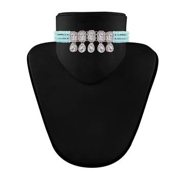 Turquoise beaded_jewellery Rhodium Alloy   Necklace   with Pair of Earring 4