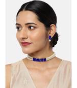 Blue beaded_jewellery Yellow Gold Alloy   Necklace   with Pair of Earring