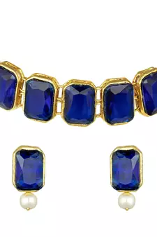 Blue beaded_jewellery Yellow Gold Alloy   Necklace   with Pair of Earring