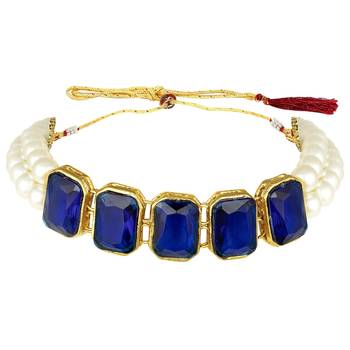 Blue beaded_jewellery Yellow Gold Alloy   Necklace   with Pair of Earring 3