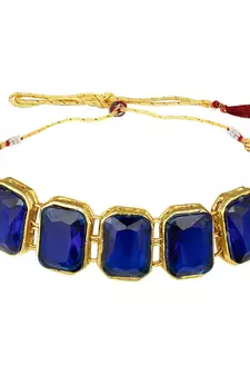 Blue beaded_jewellery Yellow Gold Alloy   Necklace   with Pair of Earring