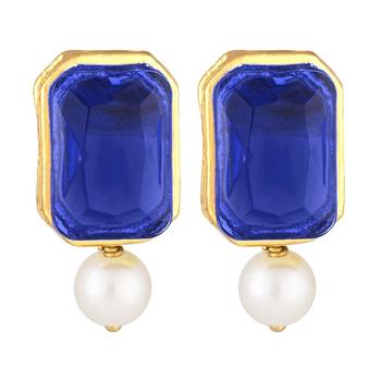 Blue beaded_jewellery Yellow Gold Alloy   Necklace   with Pair of Earring 5