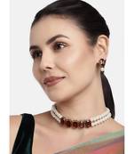 Maroon beaded_jewellery Yellow Gold Alloy   Necklace   with Pair of Earring