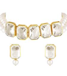 White beaded_jewellery Yellow Gold Alloy   Necklace   with Pair of Earring