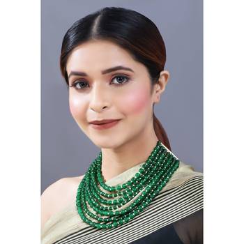 Green beaded_jewellery Yellow Gold Alloy   Necklace 1