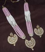 Pink beaded_jewellery Yellow Gold Alloy   Necklace   with Pair of Earring