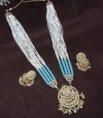 Turquoise beaded_jewellery Yellow Gold Alloy   Necklace   with Pair of Earring