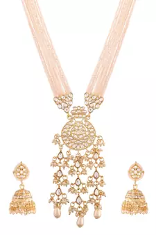 White beaded_jewellery Yellow Gold Alloy   Necklace   with Pair of Earring