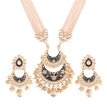 Blue beaded_jewellery Yellow Gold Alloy   Necklace   with Pair of Earring 2