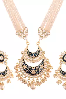Blue beaded_jewellery Yellow Gold Alloy   Necklace   with Pair of Earring