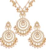 White beaded_jewellery Yellow Gold Alloy   Necklace   with Pair of Earring