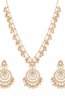 White beaded_jewellery Yellow Gold Alloy   Necklace   with Pair of Earring