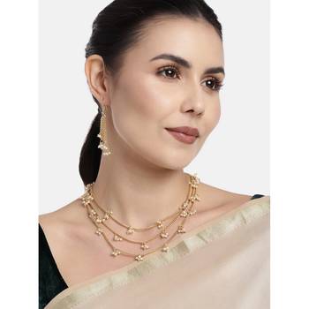 Gold beaded_jewellery Yellow Gold Alloy   Necklace   with Pair of Earring 1