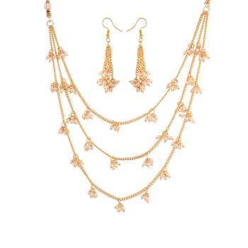 Gold beaded_jewellery Yellow Gold Alloy   Necklace   with Pair of Earring 2