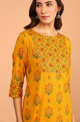 Mustard floral print cotton salwar 5